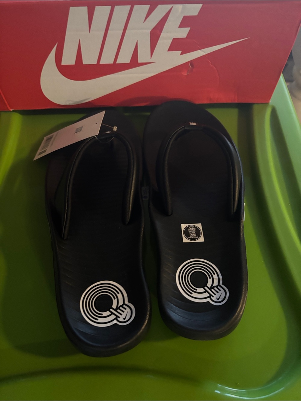 Nike Black Flip Flops with White Target Logos